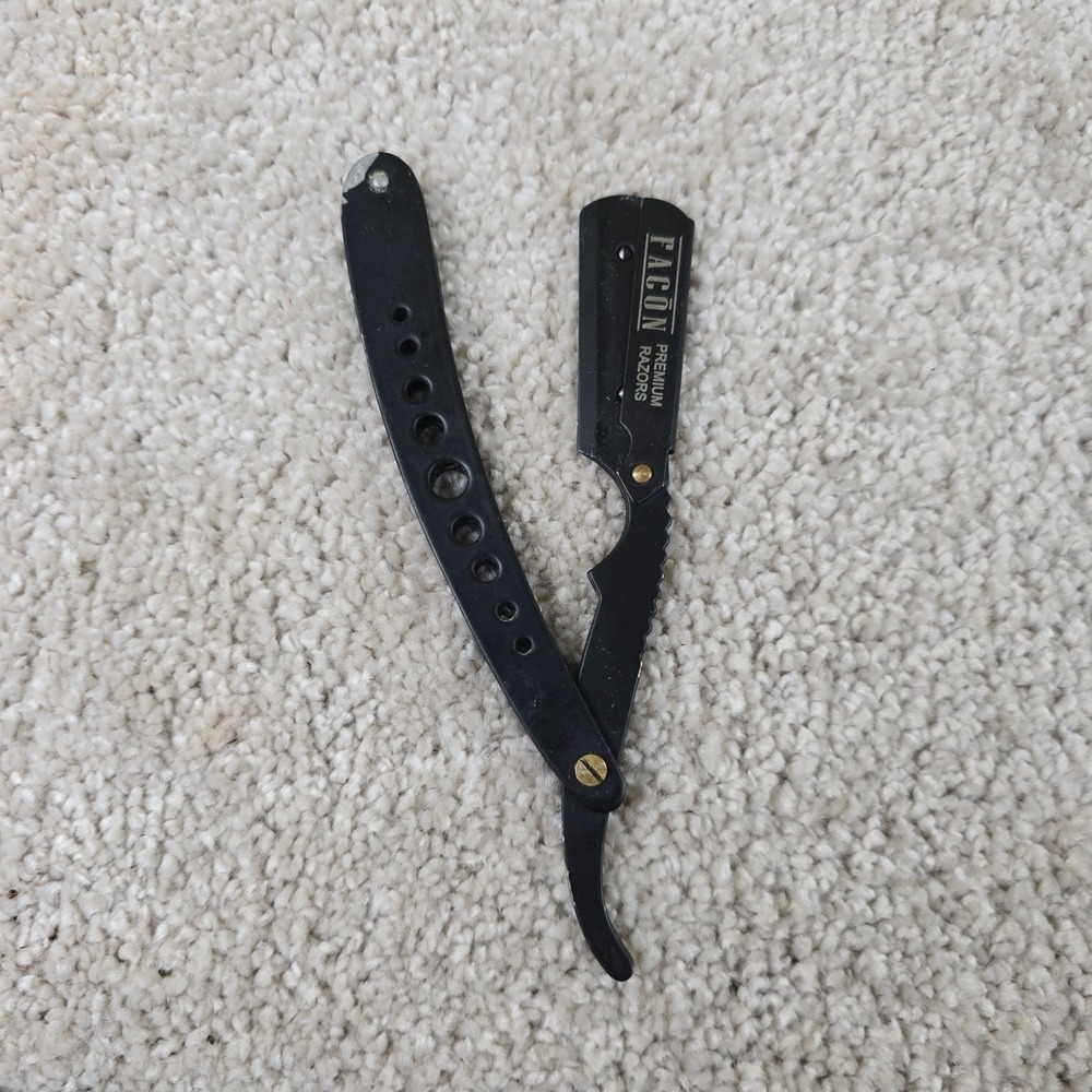 Facon Straight Edge Razor Black Premium Professional Barber Shavette Perforated